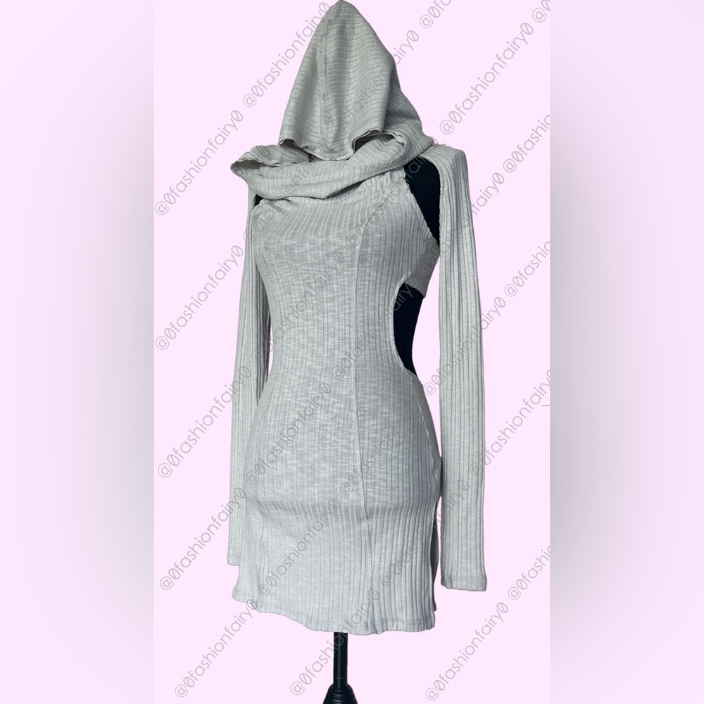 DARKER WAVS Light Grey Hooded Dress with Shrug Mini Dress